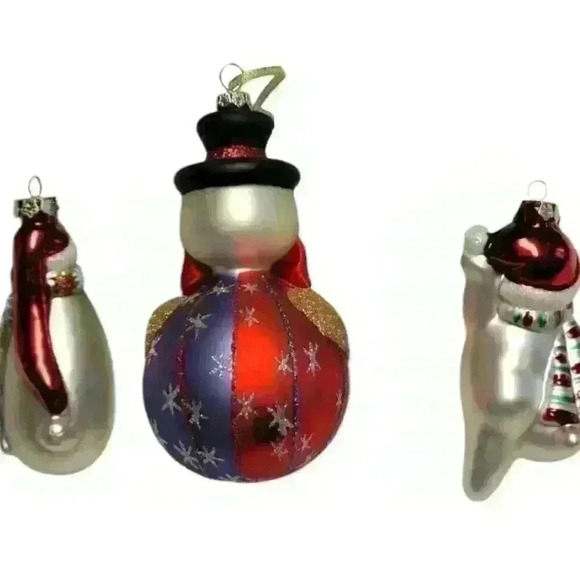 Lot of 3 Vintage BLOWN Mercury GLASS Christmas Ornaments - SNOWMAN set - Picture 5 of 6